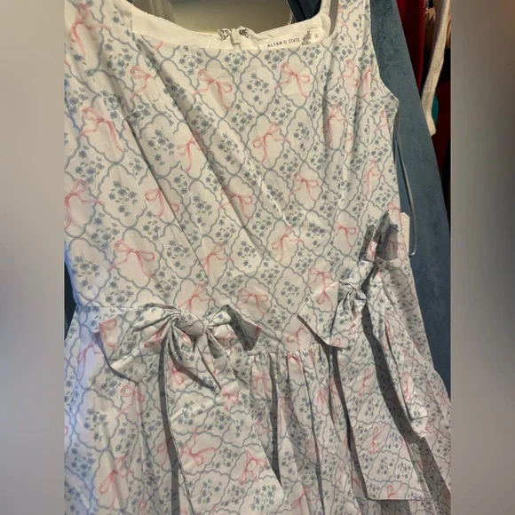 Altar'd State White Dress with Pink Bows and Blue Floral Print - Picture 2 of 7